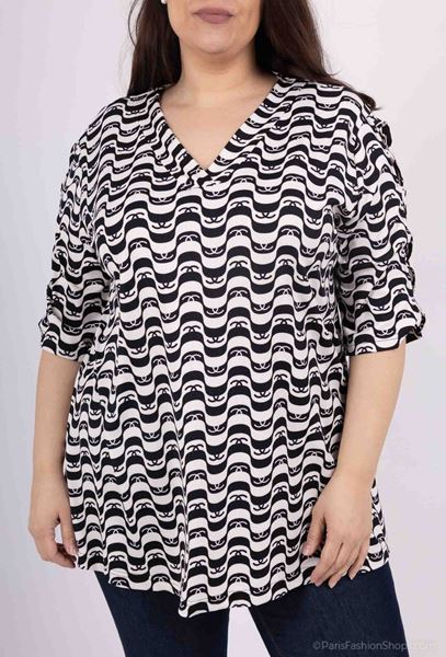Picture of CURVY GIRL TOP WITH CRISS CROSS AND OPEN WORK SLEEVES